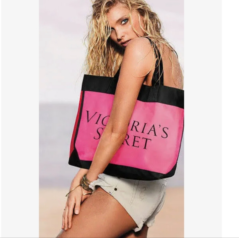 NWT Victoria's Secret Colorblock Canvas Tote Bag - Pink & Black